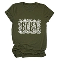 Detail of army green crewneck T-shirt showing white BCBA lettering and floral pattern - Army Green (White Text)