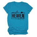 Detailed view of peacock blue cotton tee with make HEAVEN crowded text and heart graphic - Lake Blue (Black Font)