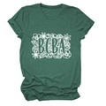 Detail of dark green cotton BCBA floral printed T-shirt with rolled short sleeves - Retro Green (White Text)