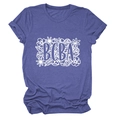 Detail of light purple floral T-shirt with BCBA print and soft blended fabric texture - Retro Blue (White Text)