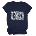 Detail of navy cotton BCBA T-shirt with white floral graphic and professional lettering - Navy Blue (White Text)
