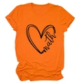 Close-up of bright orange short sleeve T-shirt with heart pattern and math lettering - Orange