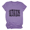 Detail of lavender BCBA floral print on cotton short sleeve women's t-shirt top - Purple (Black Text)