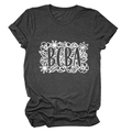 Dark grey crew neck T-shirt with white BCBA floral print in flat lay view - Heather Charcoal (White Text)