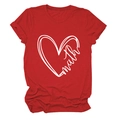 Detail of red cotton T-shirt featuring a white heart line art and Math text print - Red