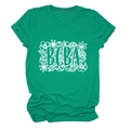 Detail of bright green cotton T-shirt featuring BCBA floral print and cuffed sleeves - Ink Green (White Text)