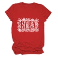Detail of red cotton T-shirt featuring BCBA floral print and classic crew neck - Red (White Text)