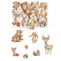 Stickers muraux animaux de la forêt aquarelle avec ours et cerf et guide des tailles - 30x90cm (5 Feuilles)
