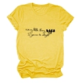 Close-up of yellow cotton t-shirt with every little thing letter print and birds - Yellow (Black Text)