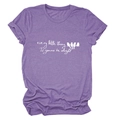Detail of purple T-shirt showing the bird illustration and cursive inspirational text - Purple (White Text)