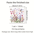 Détail du sticker mural floral MS7013-KC montrant les dimensions 30x30cm et motifs - Motif Fleur Colibri Papillon (MS7013-KC) / 30x30cm