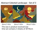 Three-piece oil painting style wall art set featuring sun and moon landscape 30x45cm - Abstract Sun Moon Mountain Style (ATW3029-YL) / 30x45cm (Set of 3 Sheets)