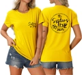 Front and back detail of yellow Sisters Trip 2025 T-shirt with printed lettering - S / Yellow (Black Text)