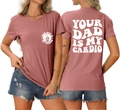 Détail du t-shirt rose pour femme avec l'inscription Your Dad Is My Cardio en blanc - Or Rose (Graphique Blanc)