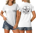 Detail of Sisters Trip 2025 print on white cotton t-shirt with unbreakable bonds text - S / White (Black Font)