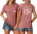 Front and back view of Sisters Trip 2025 graphic t-shirt in dusty rose color - S / Rose Gold (White Font)