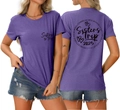 Detail view showing front and back of purple Sisters Trip T-shirt with heart graphics - S / Purple (Black Text)