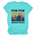 Détail du t-shirt en coton bleu sarcelle avec chat rétro et slogan humoristique - Bleu Eau Profonde