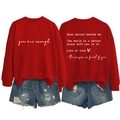 Detailed back and front view of red crewneck sweatshirt with 'you are enough' text print - S / Red (White Font)