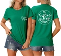 Front and back view of a green Sisters Trip 2025 t-shirt with Unforgettable Memories logo - S / Dark Green (White Font)