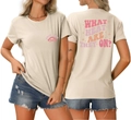 Vues avant et arrière d'un t-shirt beige Swim Mom avec un motif graphique rose - S / Sable