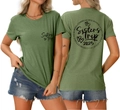 Detailed back print of Sisters Trip 2025 olive green t-shirt with unbreakable bonds text - S / Olive Green (Black Font)