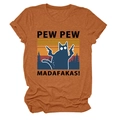 Détail du motif chat Pew Pew Madafakas sur t-shirt en coton orange chiné - Orange Brûlé