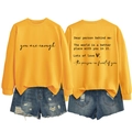 Bright yellow crewneck sweatshirt and ripped denim shorts with motivational text - S / Yellow (Black Font)
