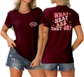 Detailed front and back views of burgundy cotton T-shirt with SWIM MOM and heat slogan - Burgundy