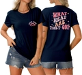 Navy blue Swim Mom T-shirt showing front logo and back typography with pink print - Navy Blue