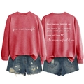 Front and back view of retro pink sweatshirt featuring 'you are enough' slogan print - S / Red (White Font)