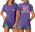Purple SWIM MOM t-shirt showing front and back design with WHAT HEAT ARE THEY ON slogan - Purple