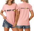 Vorder- und Rückansicht des rosa T-Shirts mit Rundhalsausschnitt und Grafik-Schriftzug - S / Oberteile / Rosa