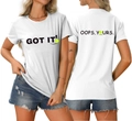 Vorder- und Rückansicht des weißen Baumwoll-T-Shirts mit Tennis-Smiley und Textprint - S / Oberteile / Weiß