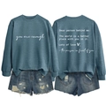 Front and back view of crewneck sweatshirt with 'you are enough' text and denim shorts - S / Blue (White Font)