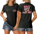 Front and back view of black cotton T-shirt featuring pink What Heat Are They On text - Black Heather Grey