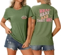 Detail of army green t-shirt with pink Swim Mom chest print and back graphic - Olive Green