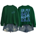 Front and back view of dark green Boy Mom era sweatshirt with vintage letter printing - Dark Green