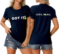 Vorder- und Rückansicht des dunkelblauen Baumwoll-T-Shirts mit GOT IT! OOPS YOURS. Aufdruck - S / Oberteile / Marineblau (Weißer Druck)