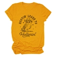 Detail of cotton yellow T-shirt with vintage owl graphic and Hootin' Leads To text - S / Mustard Yellow