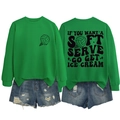 Dettaglio della felpa verde con stampa gelato pallavolo e pantaloncini di jeans blu - S / Verde erba (Grafica nera)