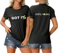 Vorder- und Rückansicht des dunkelgrauen T-Shirts mit Got It und Oops Yours Slogans - S / Oberteile / Schwarzgrau Meliert