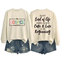 Detail of crew neck sweatshirt with Hospice Nurse print and inspirational back quote - Sand (Black Print)