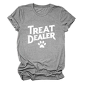 Detail of grey short sleeve t-shirt with Treat Dealer text and white paw print design - S / Dark Grey (White Letters)