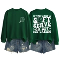 Detailed front and back view of dark green sweatshirt with white graphic ice cream print - Dark Green (White Print)