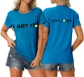 Vorder- und Rückansicht des königsblauen T-Shirts mit Got It und Oops Yours Slogans - S / Oberteile / Seeblau