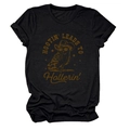 Detail of black cotton T-shirt featuring retro owl print and Hootin' slogan - Black