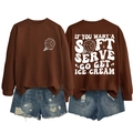 Detailed back view of dark brown sweatshirt with white If You Want A Soft Serve text print - Coffee (White Print)
