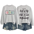 Front and back detail of grey long sleeve sweatshirt and distressed denim shorts - Grey (Black Print)