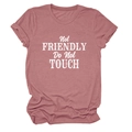 Detail of Not Friendly text print on pink short sleeve t-shirt with rolled cuffs - S / Rose Gold